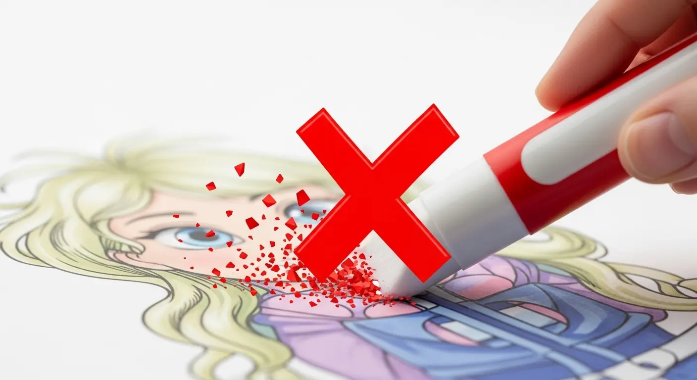 ネガティブプロンプトの概念図。欠損や低品質な要素が赤く消去されていくイメージ。