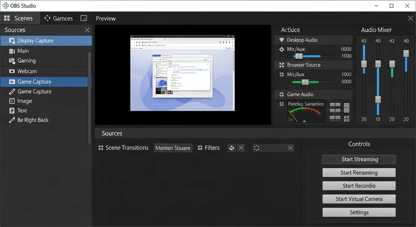 OBS Studioのインターフェース画面