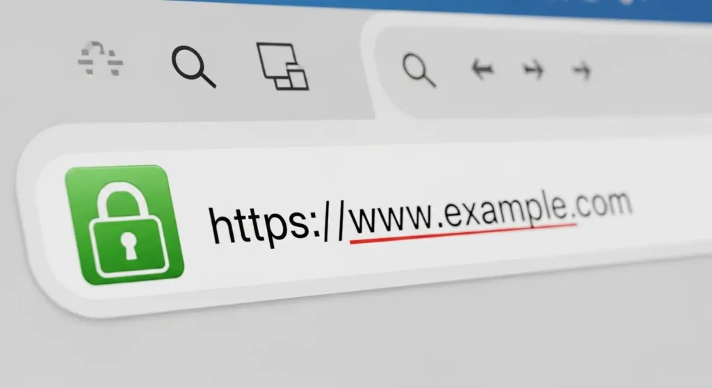 ブラウザのアドレスバーに表示される安全な鍵アイコン。