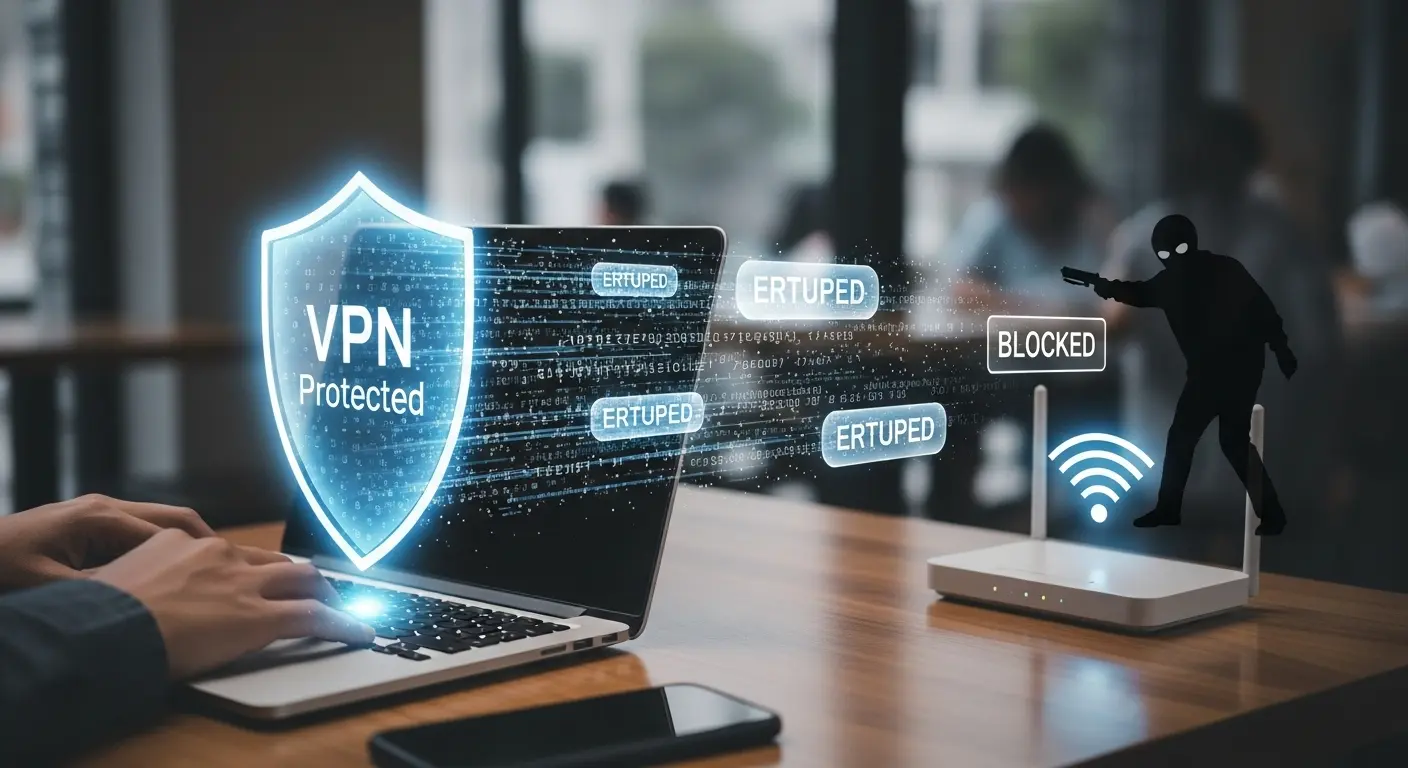 公共Wi-FiでのVPN利用とセキュリティ保護の様子