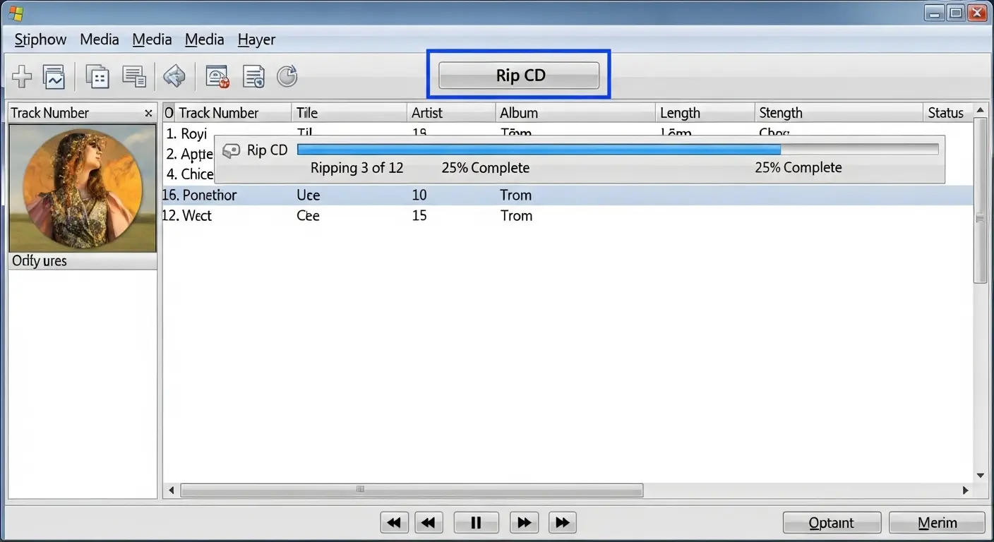 Windows Media Playerで音楽CDを取り込む画面