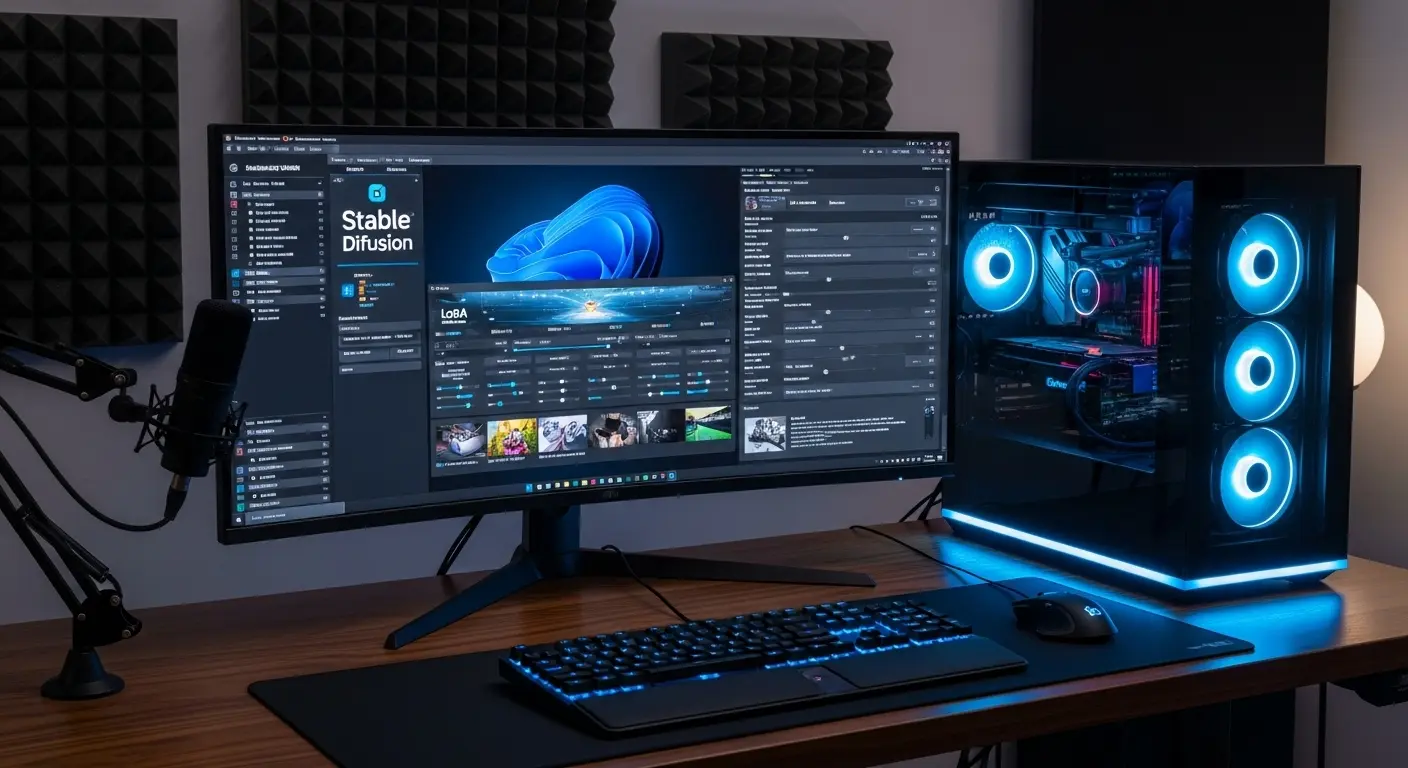 高性能な Windows PCで Stable Diffusionのカスタム画面を操作。プロ向け。