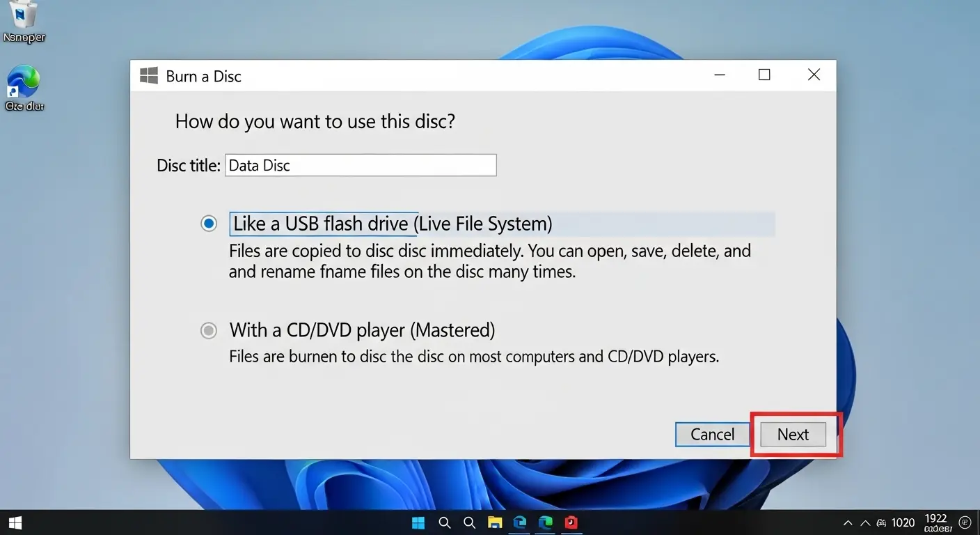 Windows 10のディスク書き込みウィザード