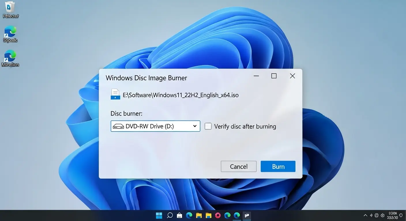 Windows 11の標準機能でISOを書き込む画面