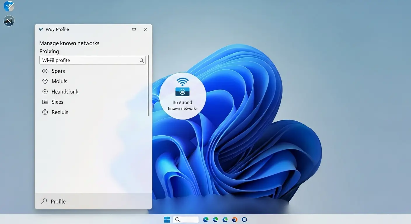Windows 11の「既知のネットワークを管理」画面でWi-Fiプロファイルを削除している状態