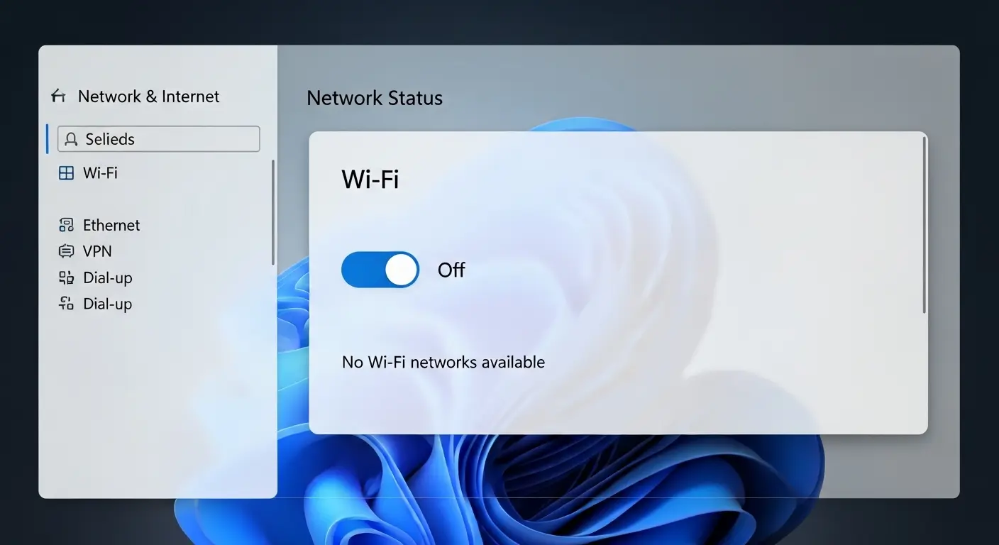 Windows 11の「ネットワークの状態」設定画面でWi-Fiが無効になっている状態