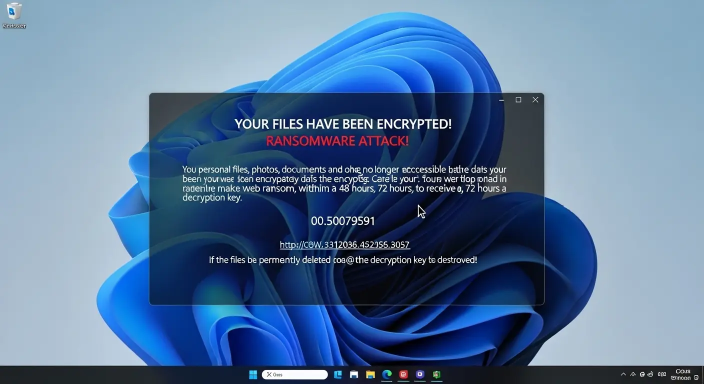 Windows 11の画面に表示されたランサムウェアの警告