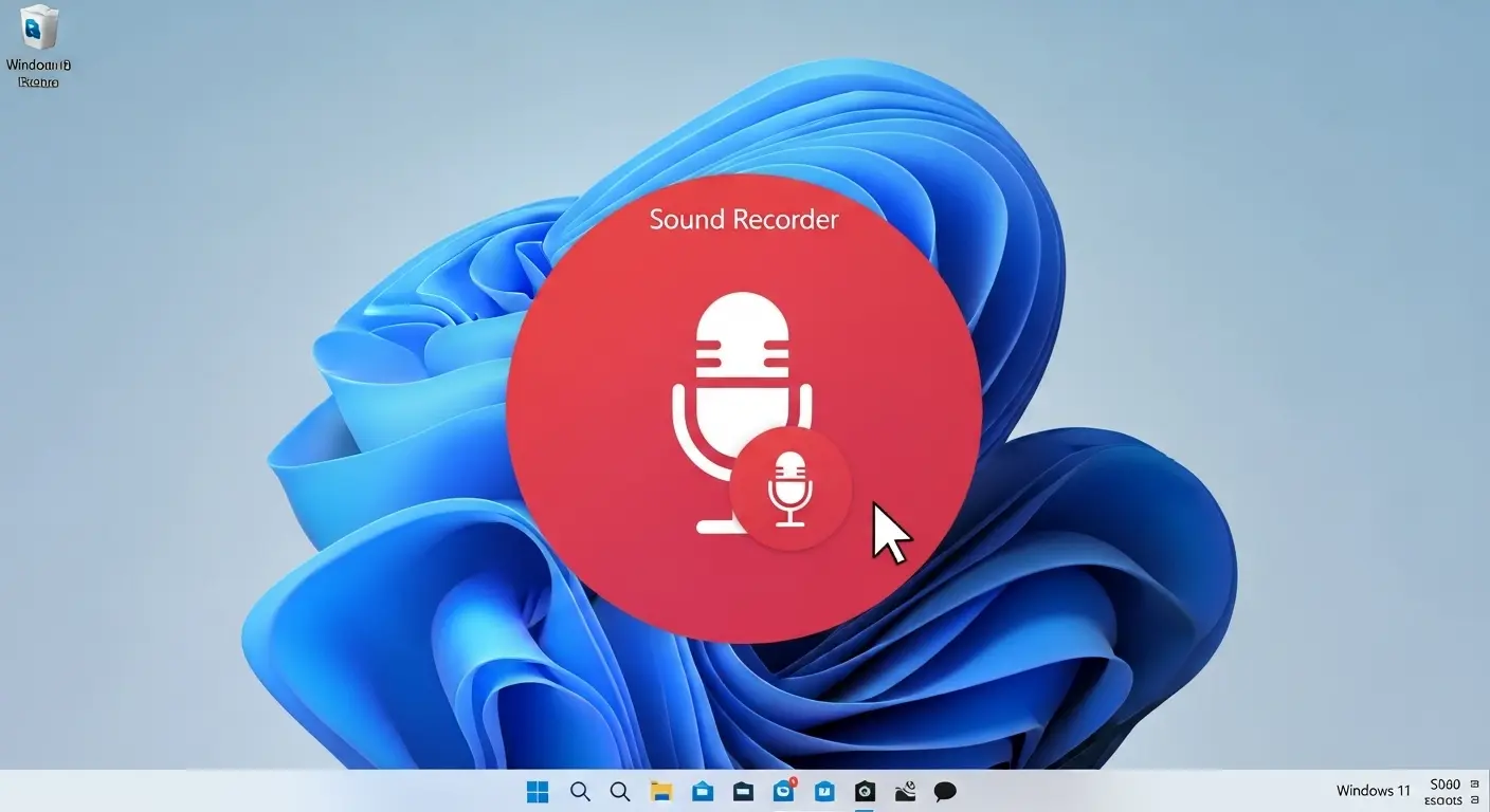 Windows 11でサウンドレコーダーを起動し、録音を開始する画面