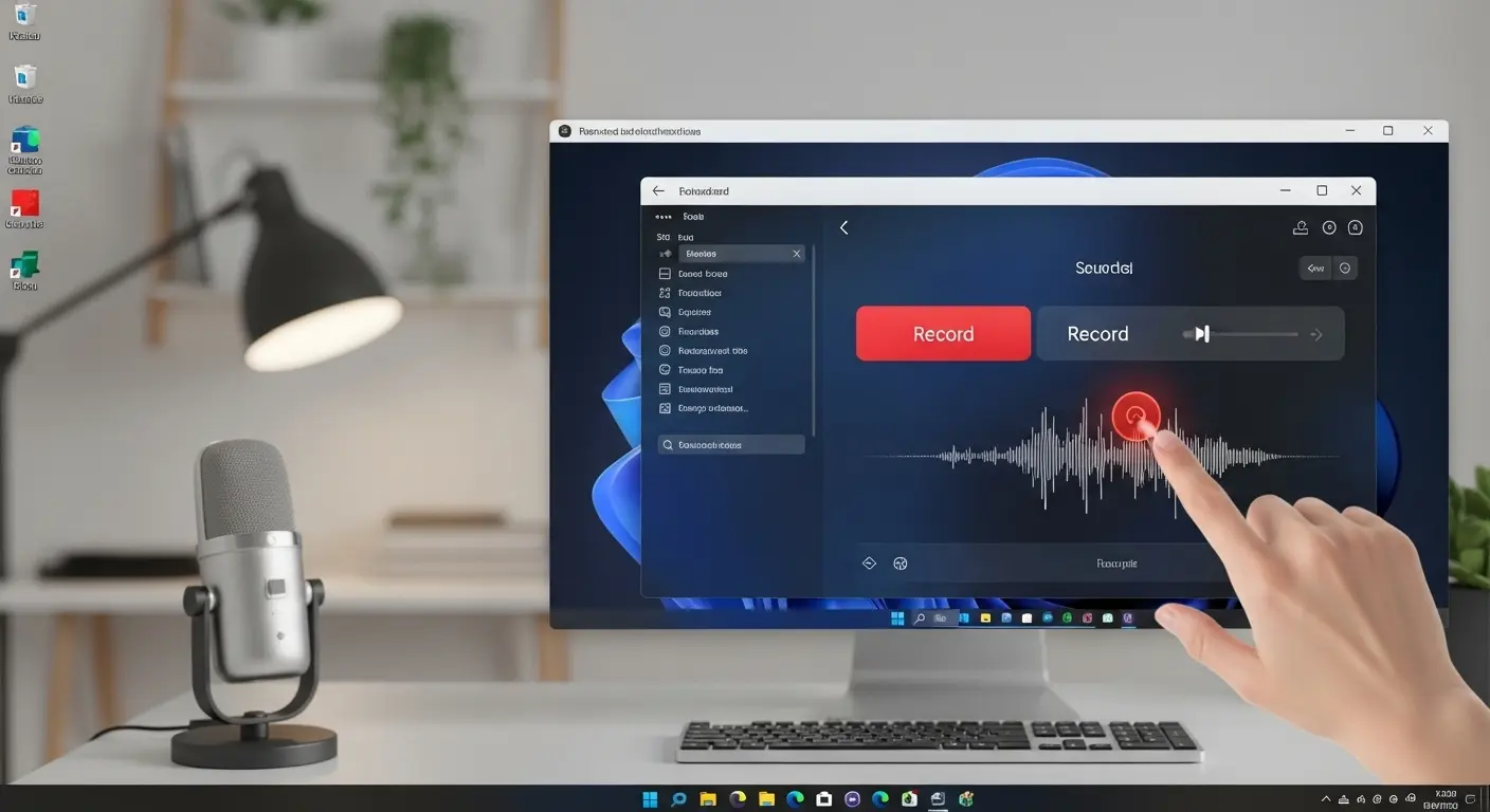 Windows 11のサウンドレコーダーアプリで録音を開始する様子