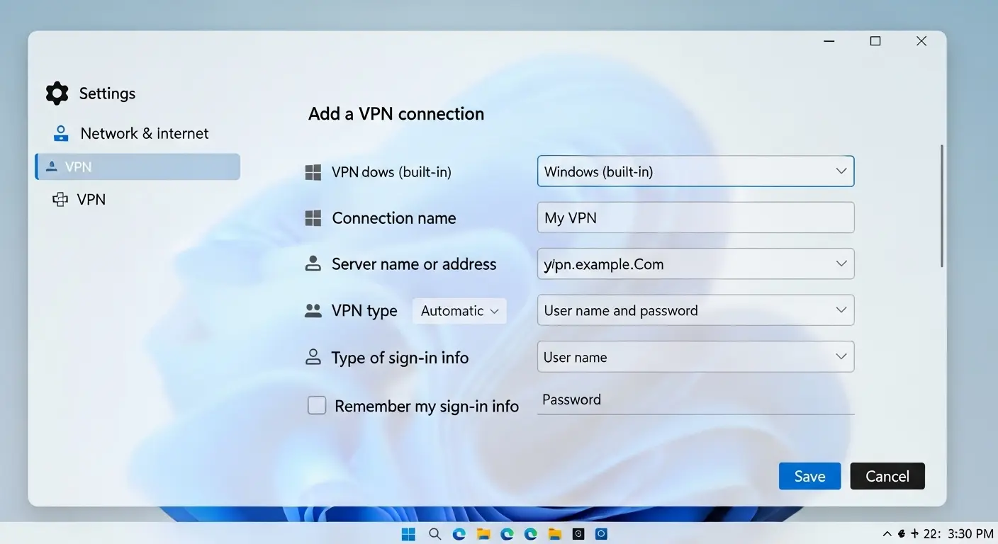 Windows 11のVPN設定画面