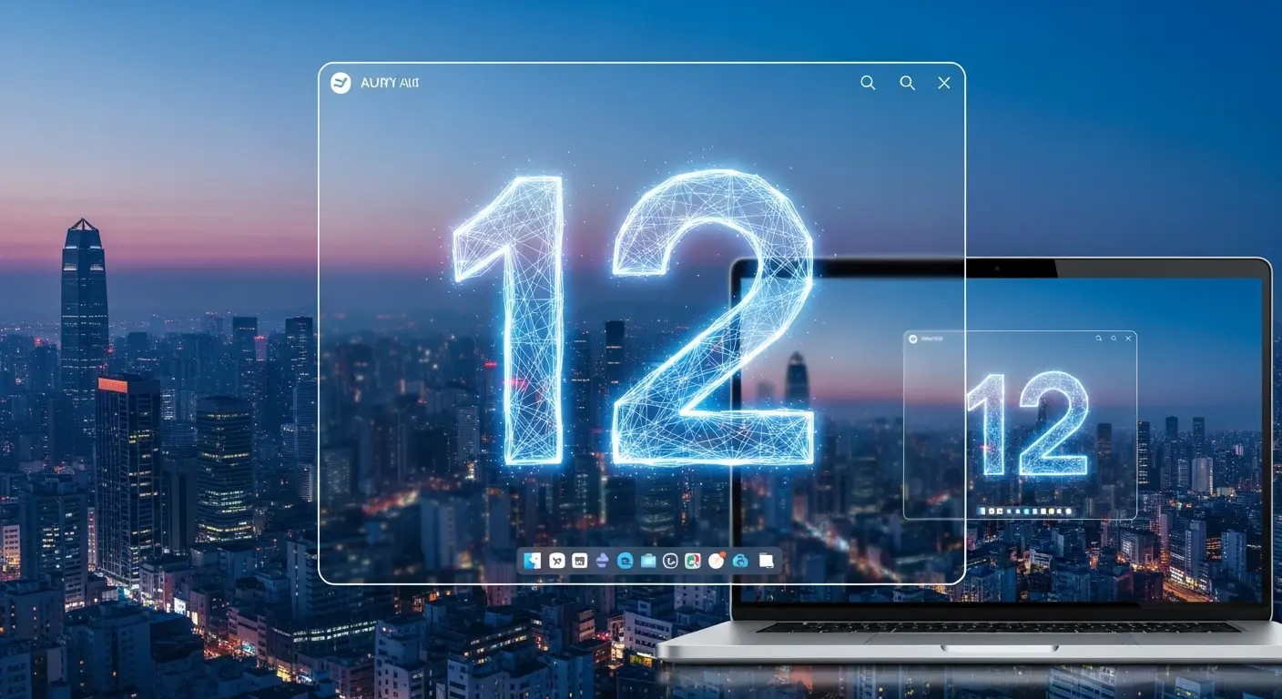 Windows 12のリリース日とAI機能の未来を表現するイメージ