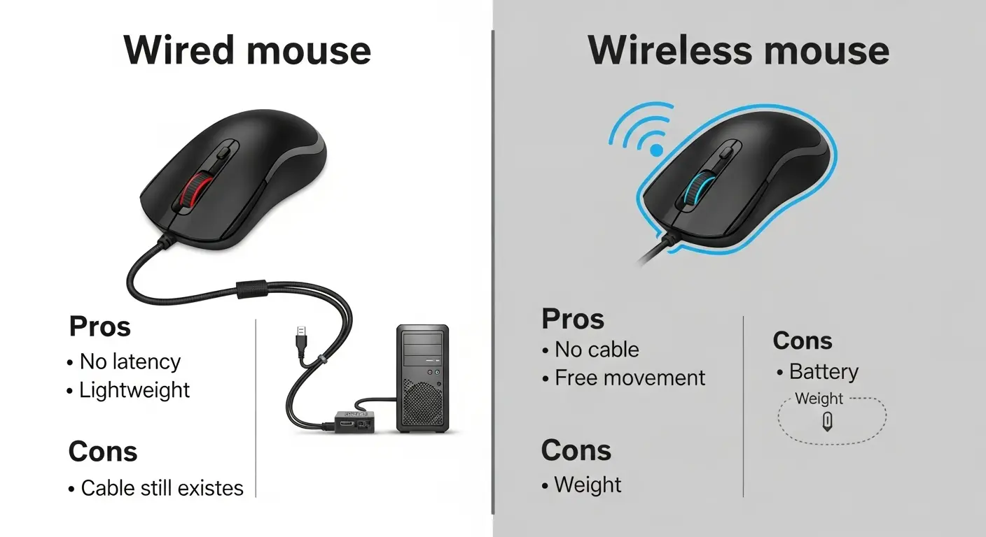 有線＋バンジーとワイヤレスマウスの比較