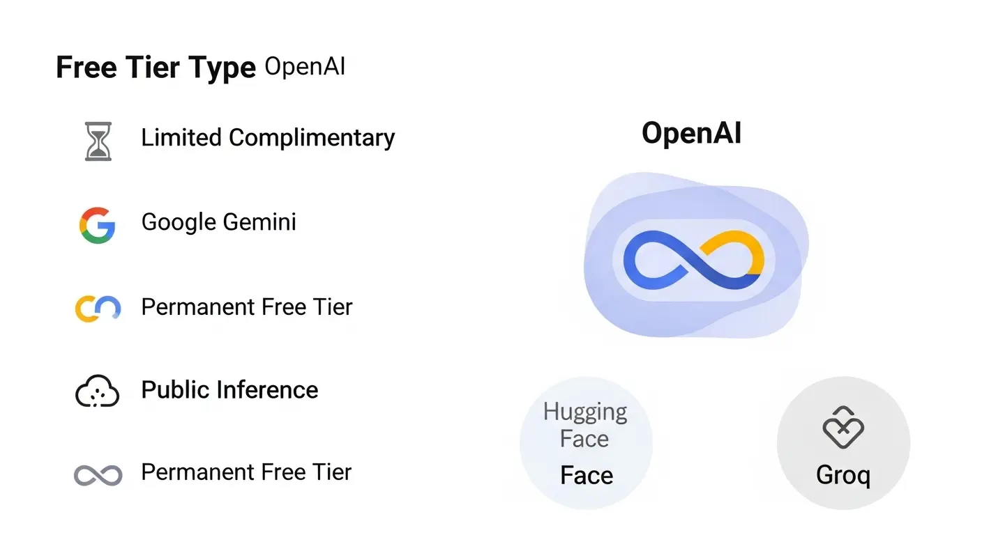 OpenAI、Google Gemini、Hugging Faceなど主要LLM APIの無料枠と利用制限を比較した表。