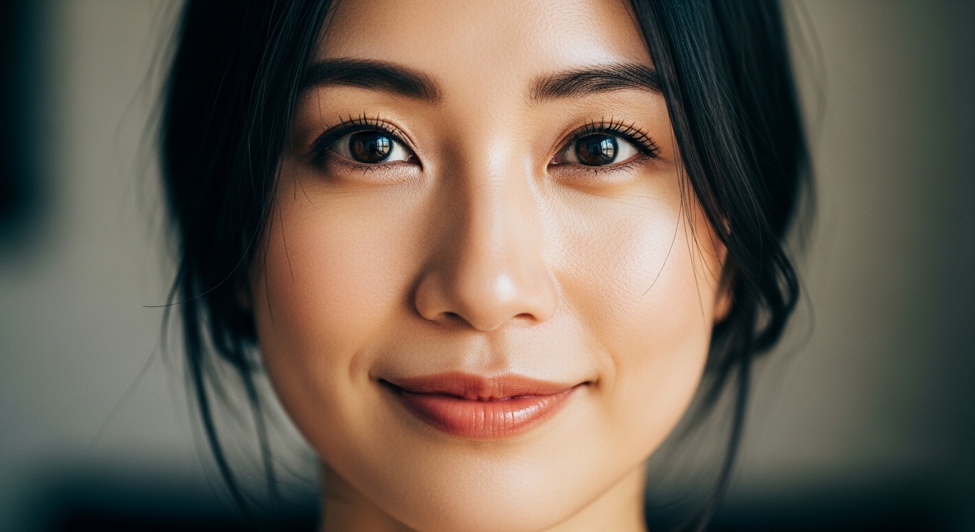 AIポートレート生成で作成された、リアルな質感を持つ日本人女性のクローズアップ画像。