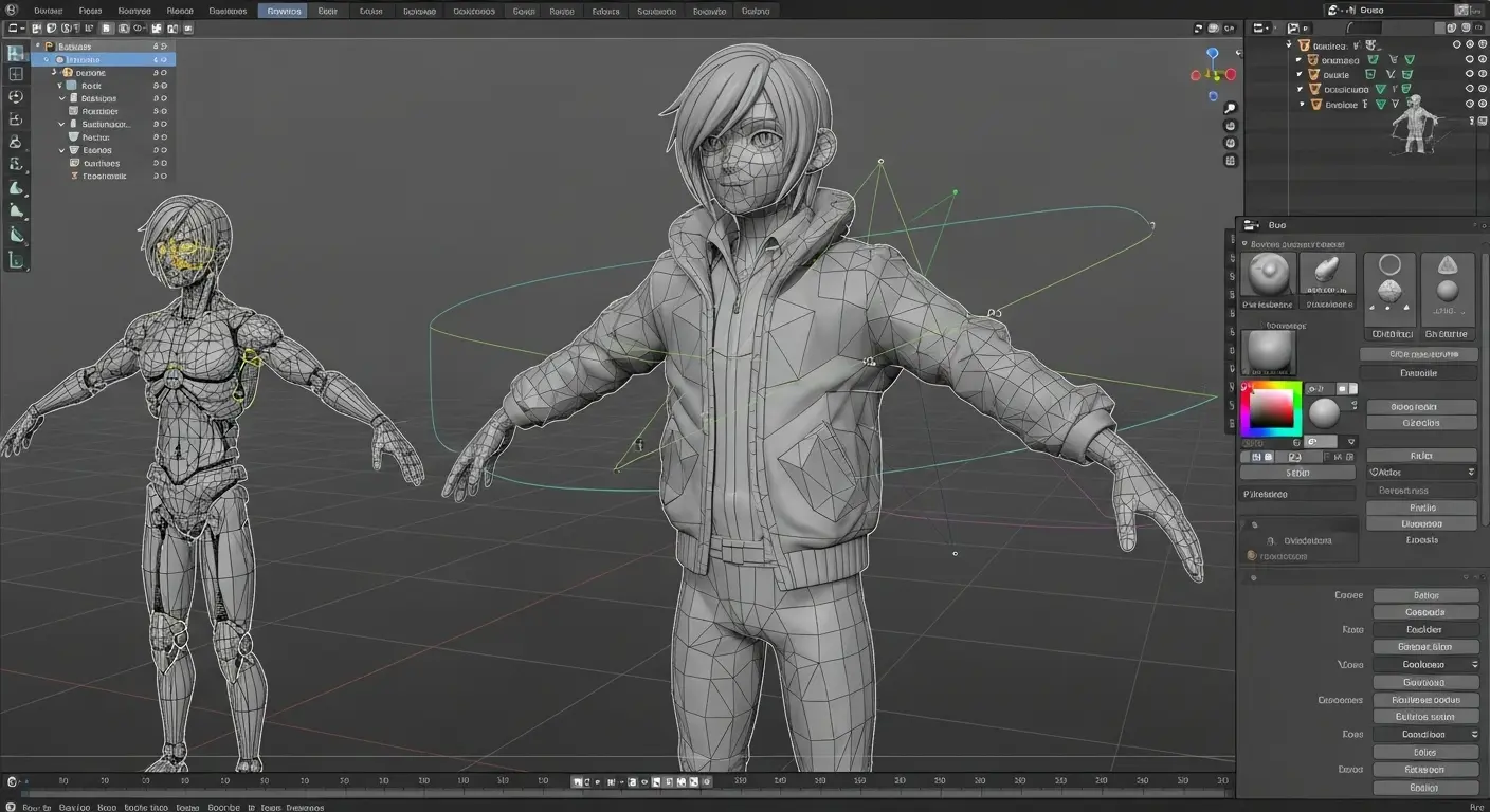 3DモデリングソフトBlenderで、VRChat向けアバターの服を自作している(モデリングしている)様子。