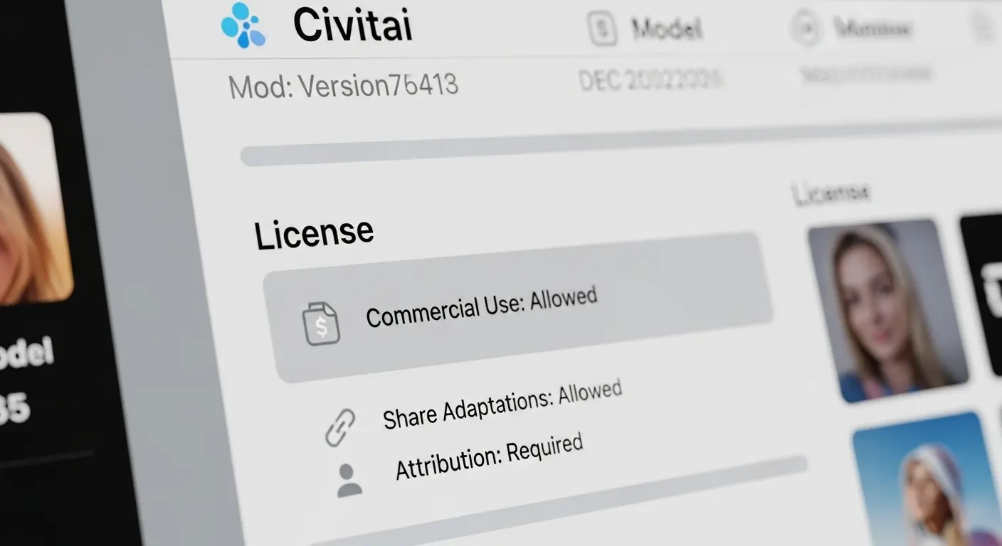 CivitaiのLoRAモデルの商用利用ライセンス表示部分