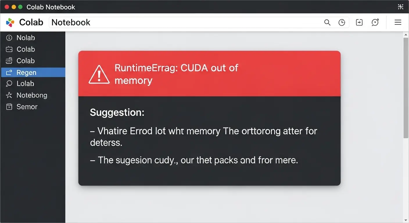 Google Colabでよくある「CUDA out of memory」のエラーメッセージ。