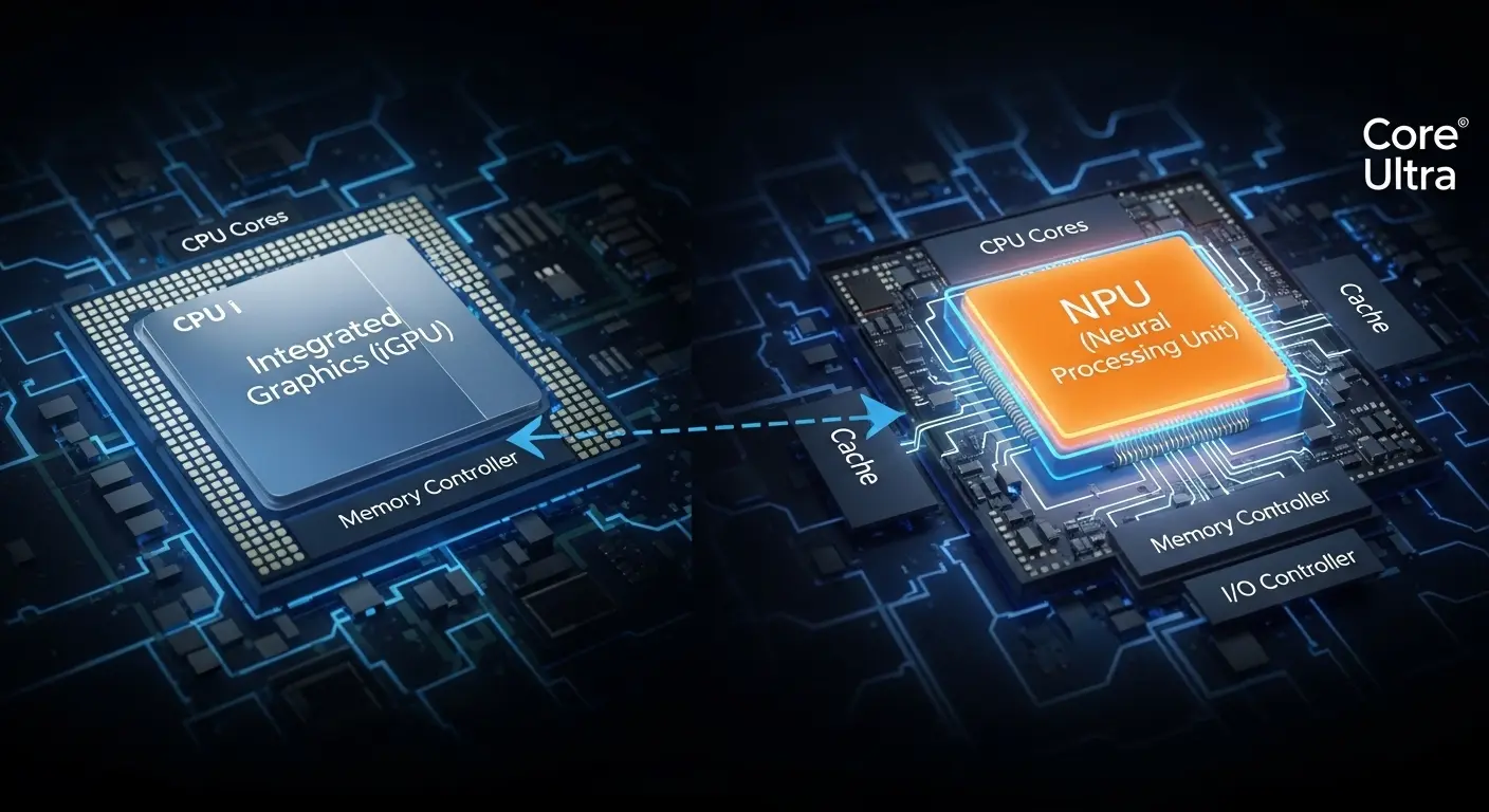 Core Ultraに搭載されたAI処理用のNPUの構造を示した図。