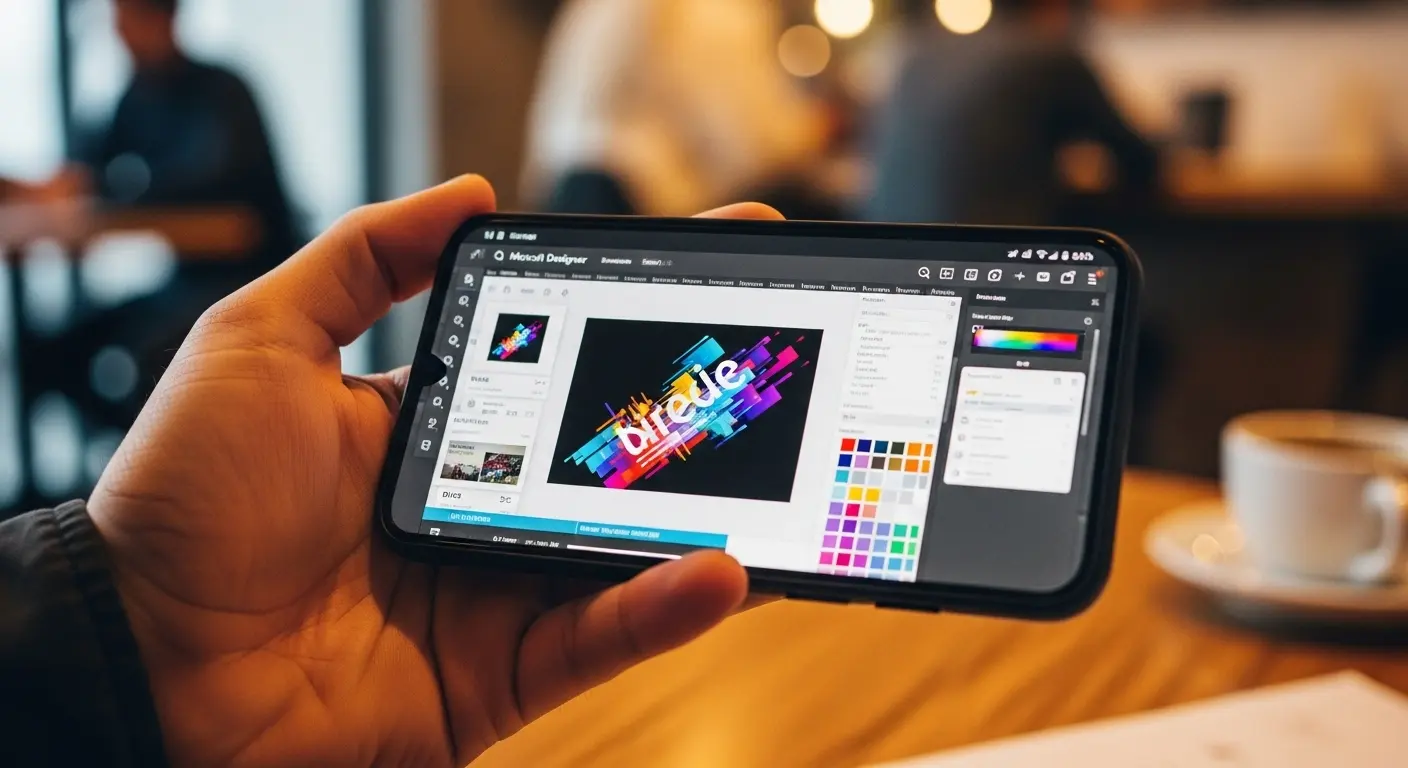 スマートフォンでMicrosoft Designerアプリを操作している画面。