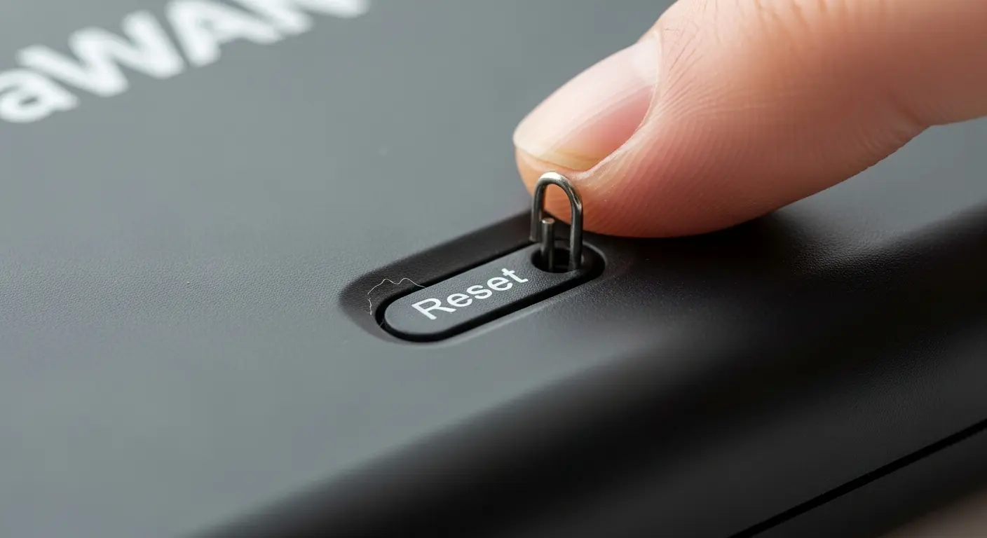 LoRaWANゲートウェイ本体にある小さなリセットボタンのクローズアップ。