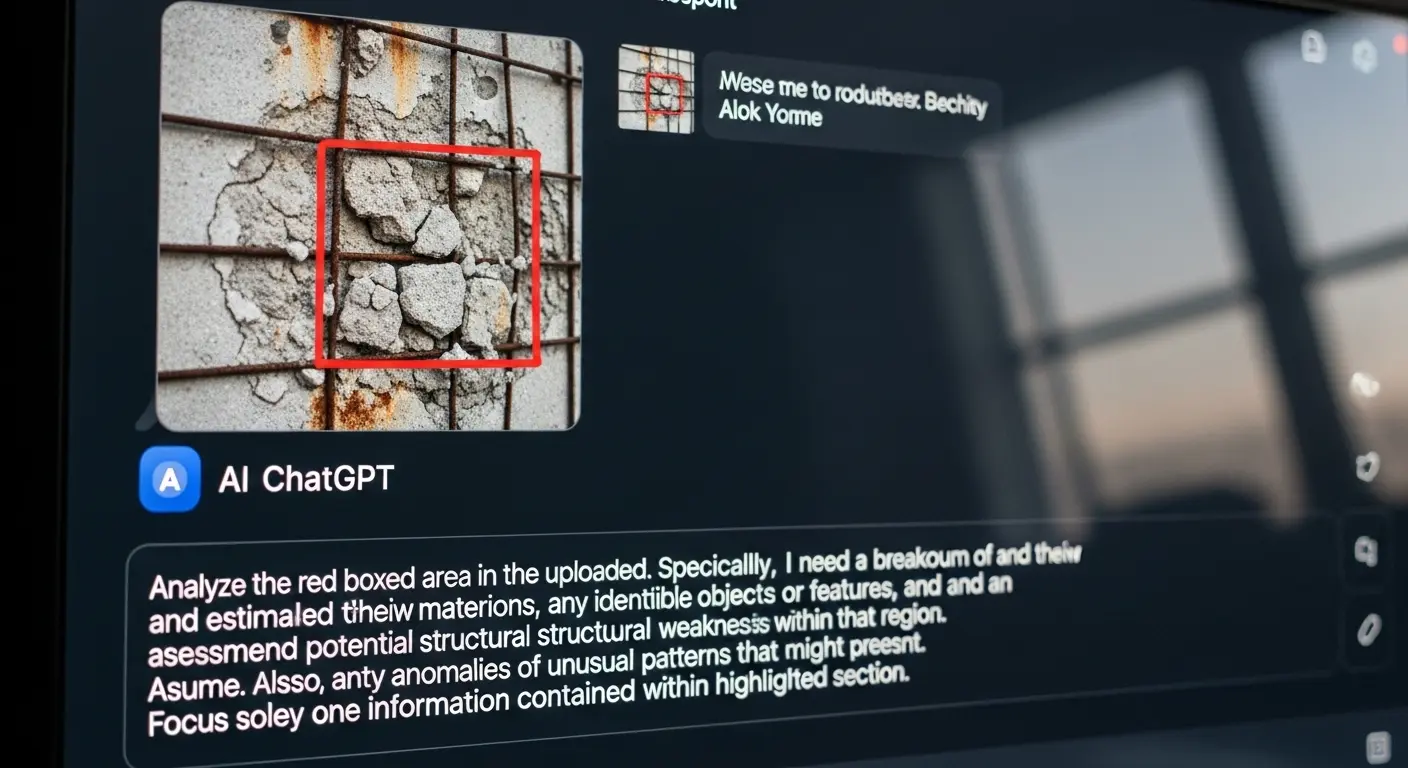 画像の特定部分の分析を求める具体的なプロンプトが入力されているAIチャット画面。