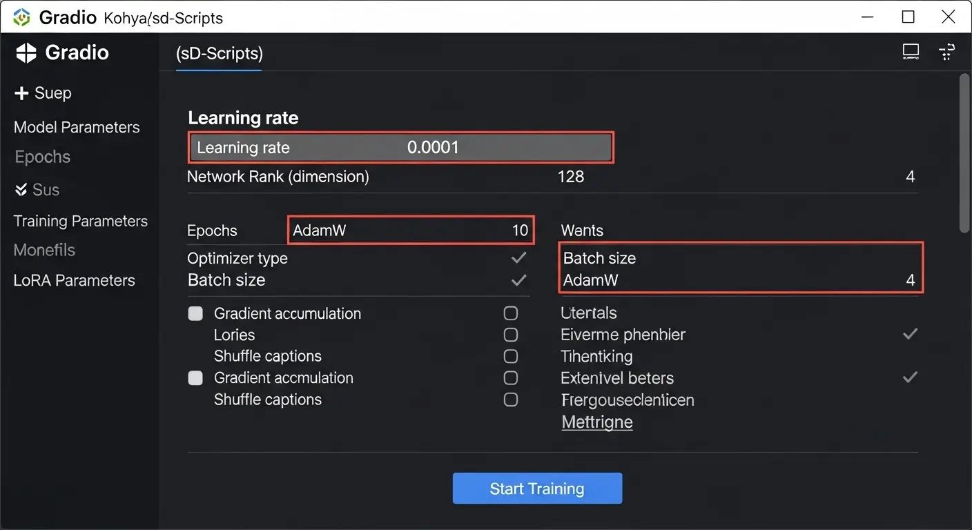 Kohya's sd-scriptsのLoRA学習用GUI画面