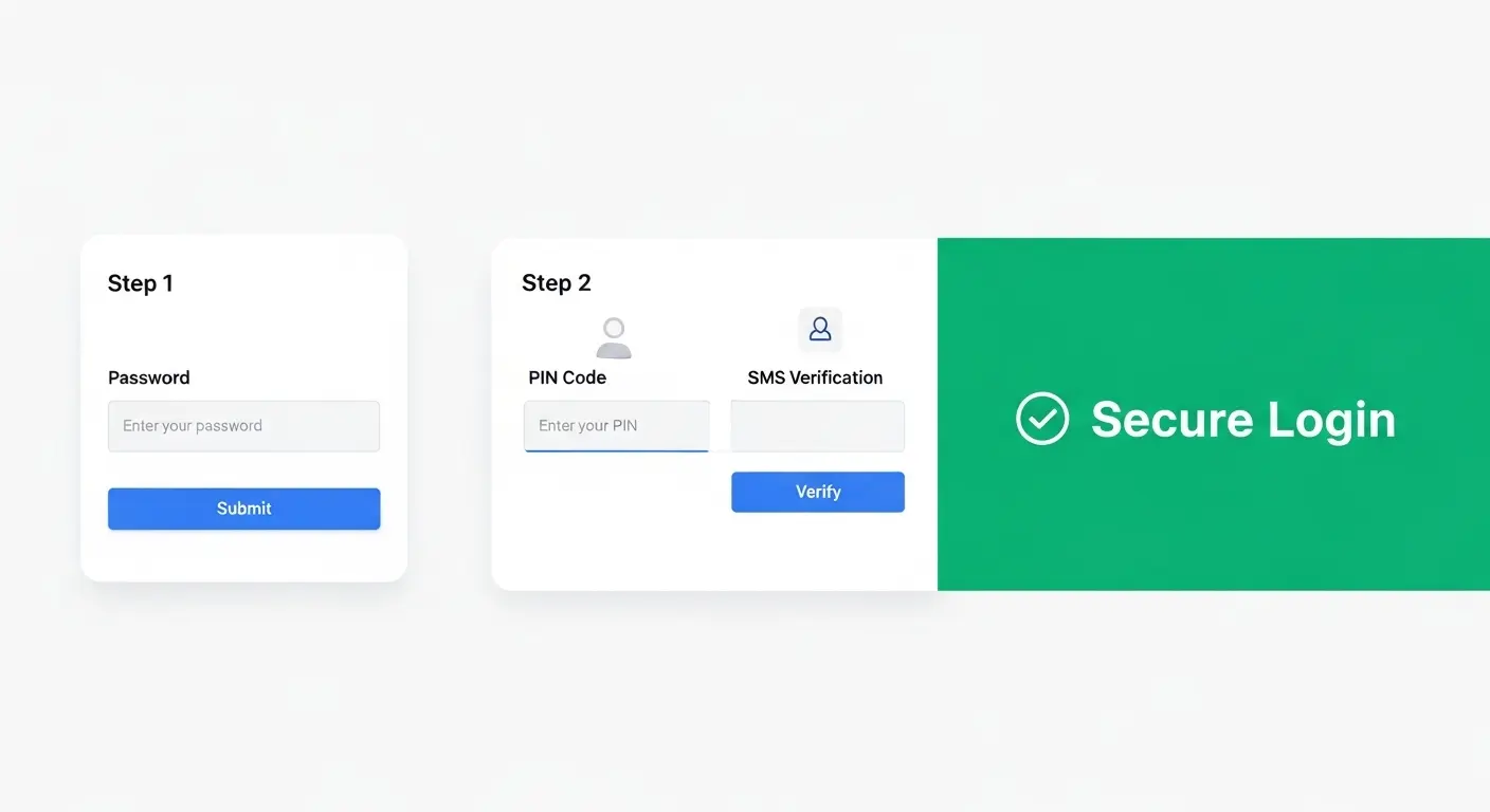 LINEの二段階認証（パスワードとPIN コード）の仕組みを示した図。安全なログイン状態を表す。