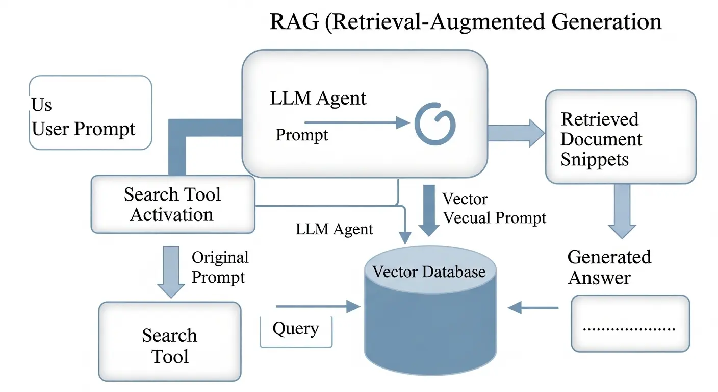 RAG(検索拡張生成)によるLLM Agentの知識拡張とハルシネーション対策の仕組み図