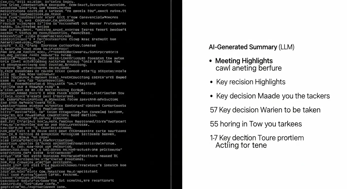 AI(LLM)による文字起こしデータの要約結果画面。