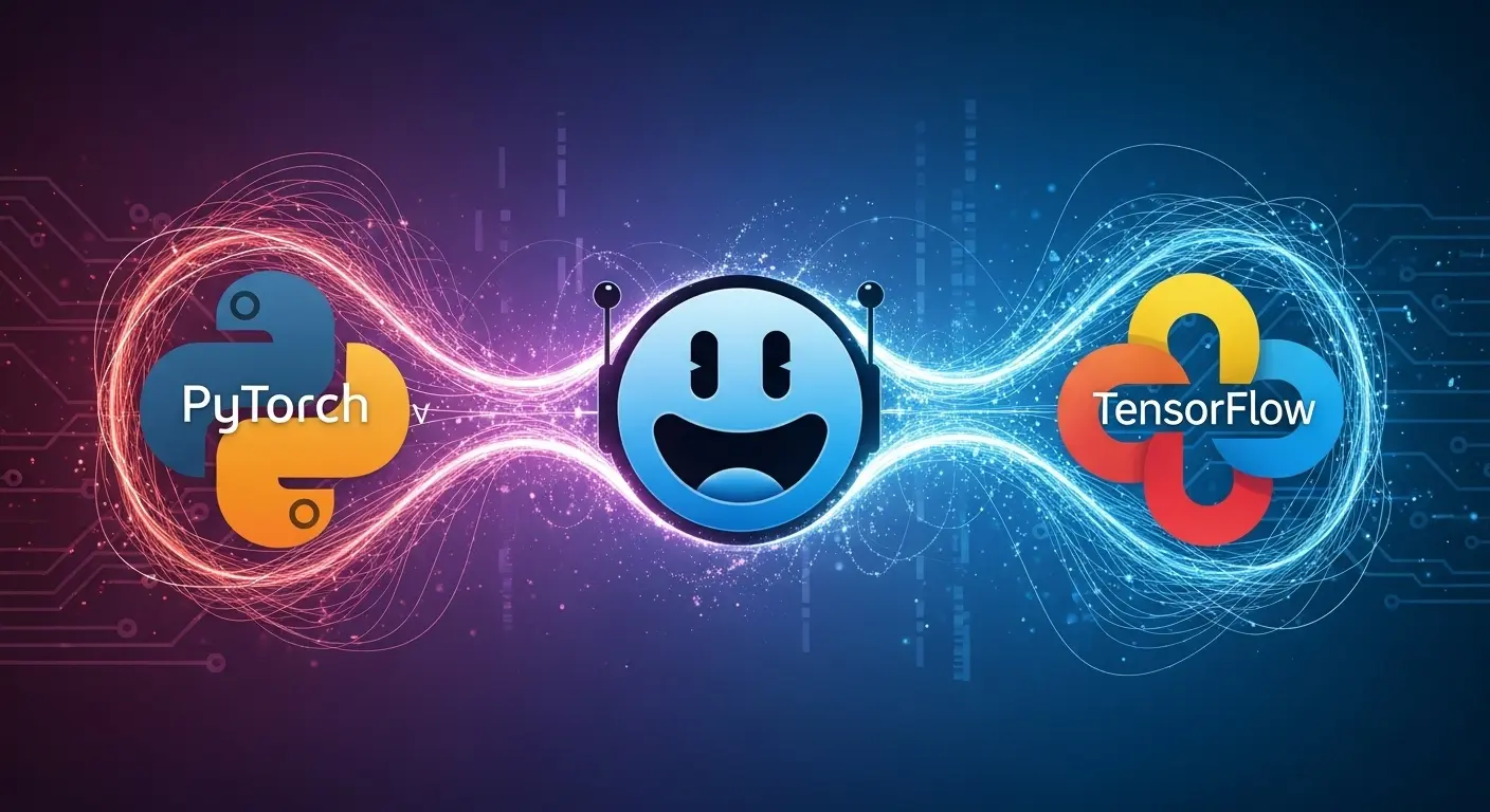 PyTorch、TensorFlow、Hugging Faceのロゴが統合されたイメージ