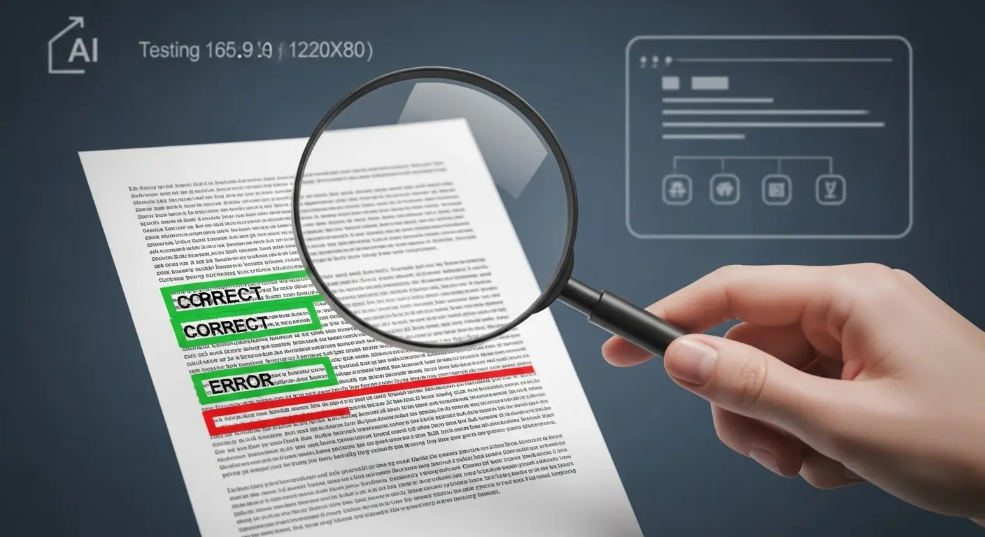 人間がAIの生成したテキストを検証し、正確性をチェックしている様子。