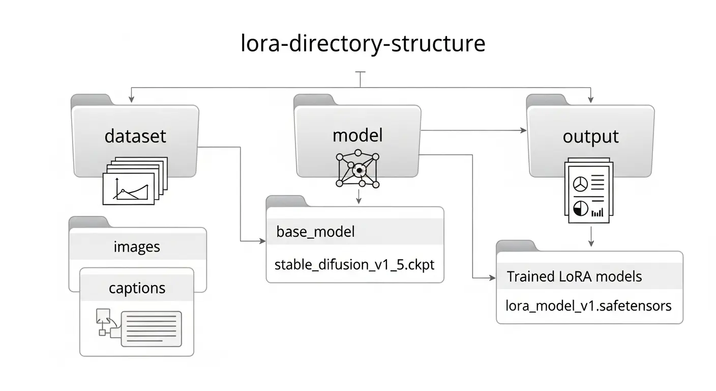 LoRA学習に必要なファイル格納ディレクトリ構成図