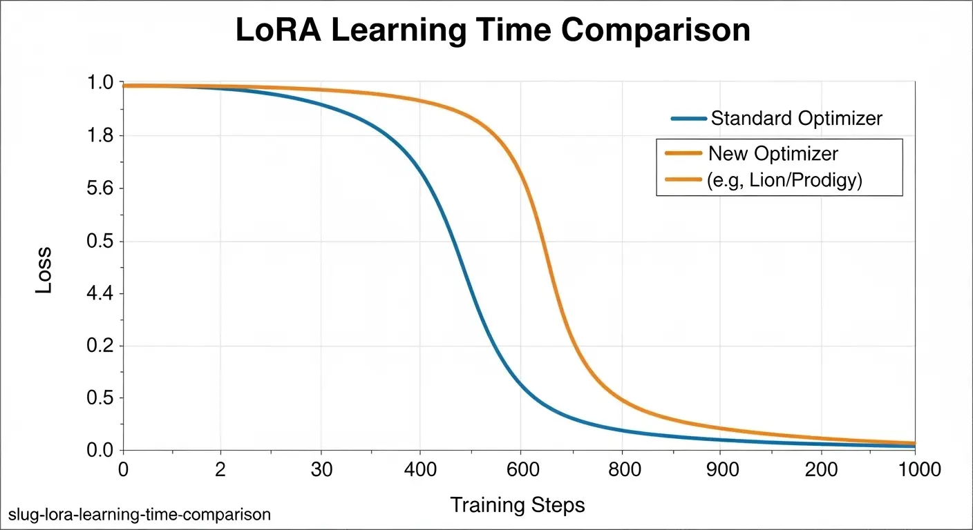 最新OptimizerによるLoRA学習時間の効率化を示すグラフ