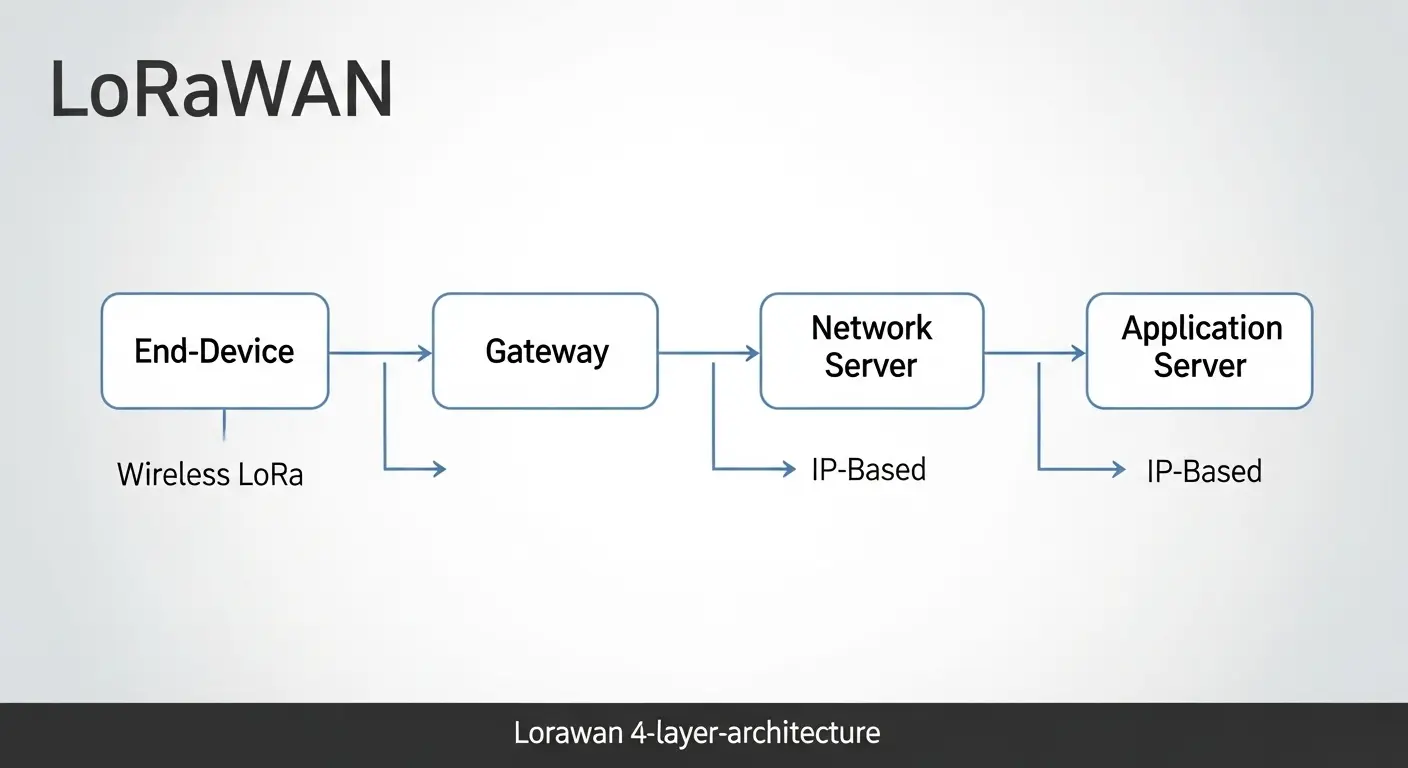 LoRaWANネットワークの4つの主要構成要素とデータフロー