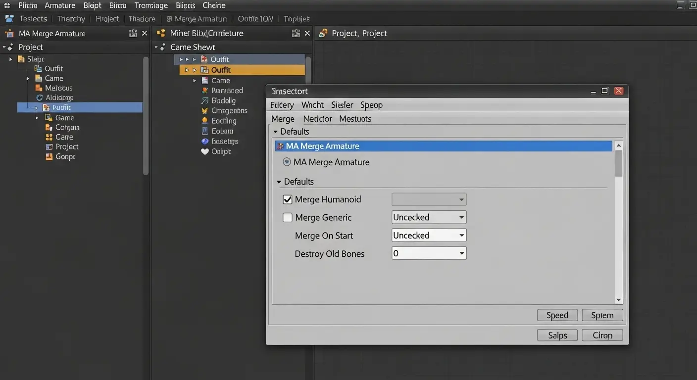 UnityのInspector画面で、服(衣装)のオブジェクトにModular Avatar Merge Armatureコンポーネントを追加している様子。