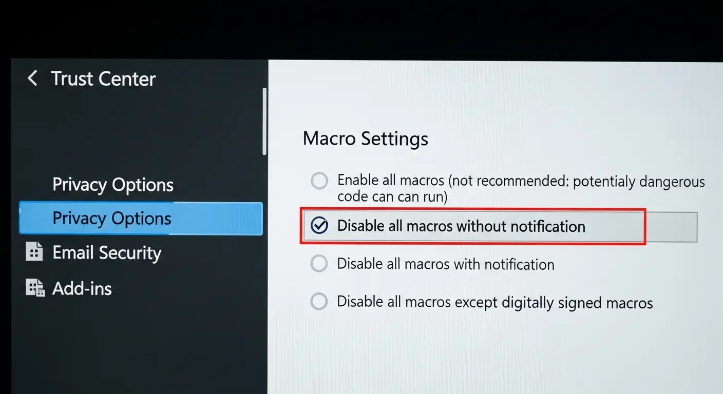 Officeマクロの無効化設定画面