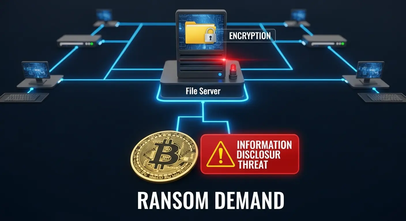 ランサムウェアの二重脅迫攻撃と被害の図解