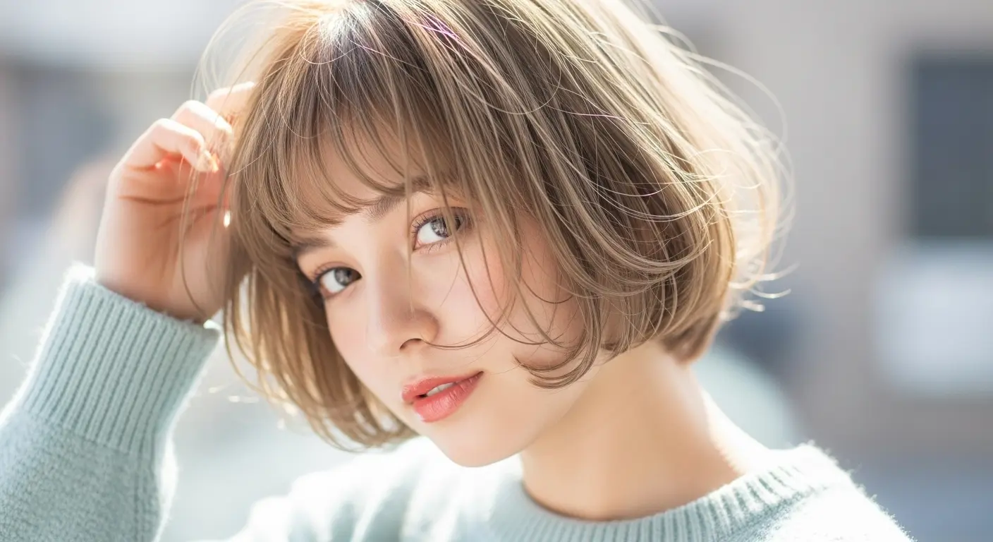 シースルーバングのショートボブ
