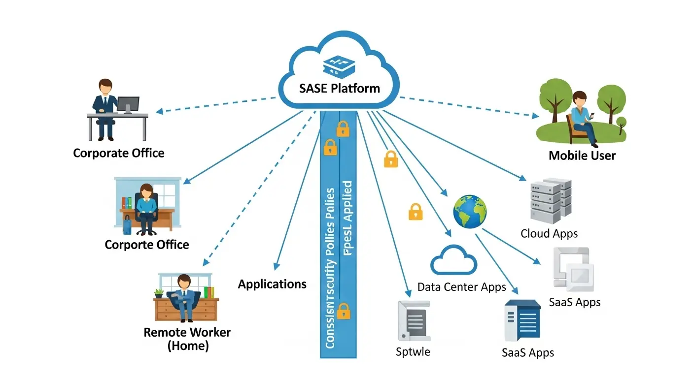 (Alt Text): SASE(セキュア・アクセス・サービス・エッジ)の仕組み