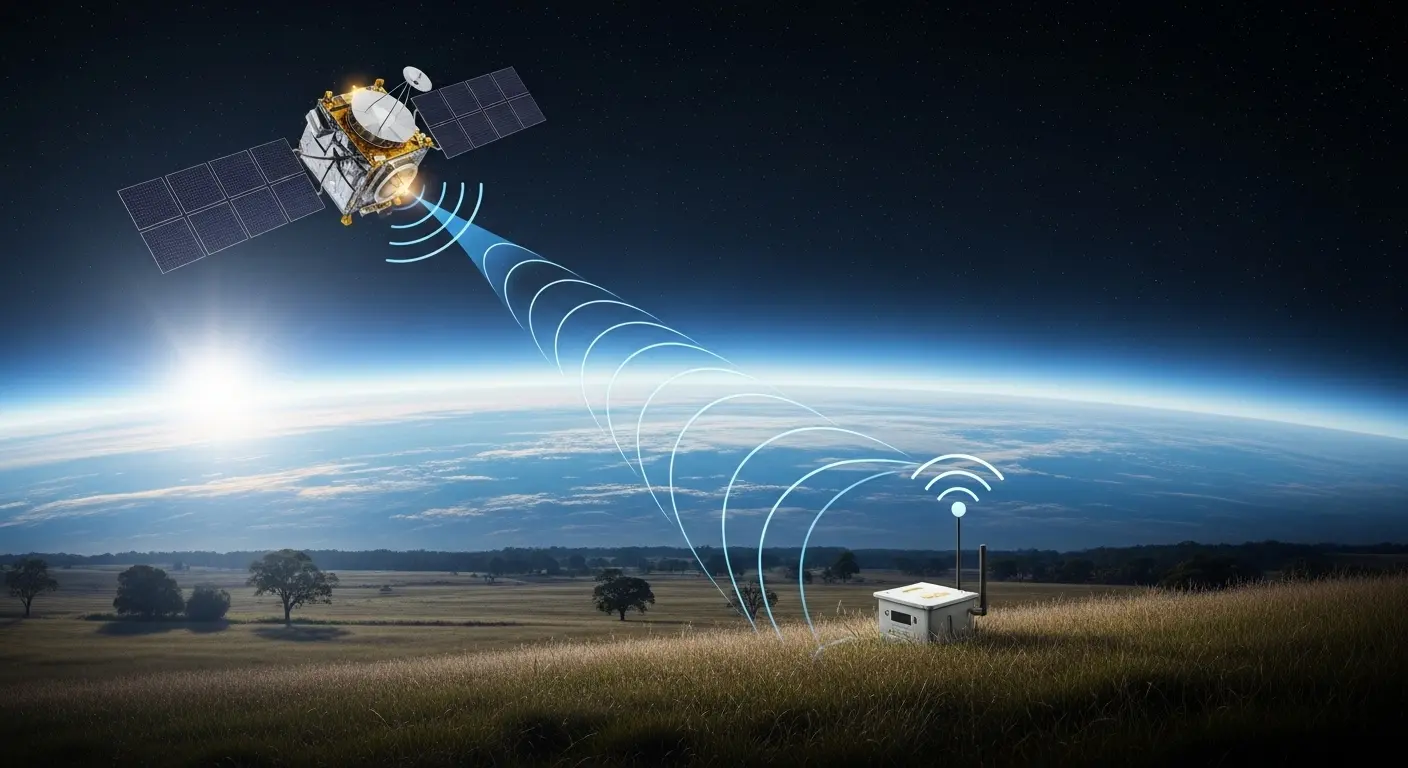低軌道衛星を活用した衛星LoRaWAN通信の概念図