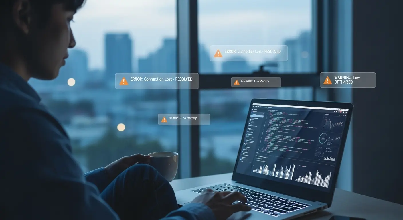 Windows Updateのトラブルを解決し、安定したPC環境で作業するユーザーのイメージ。