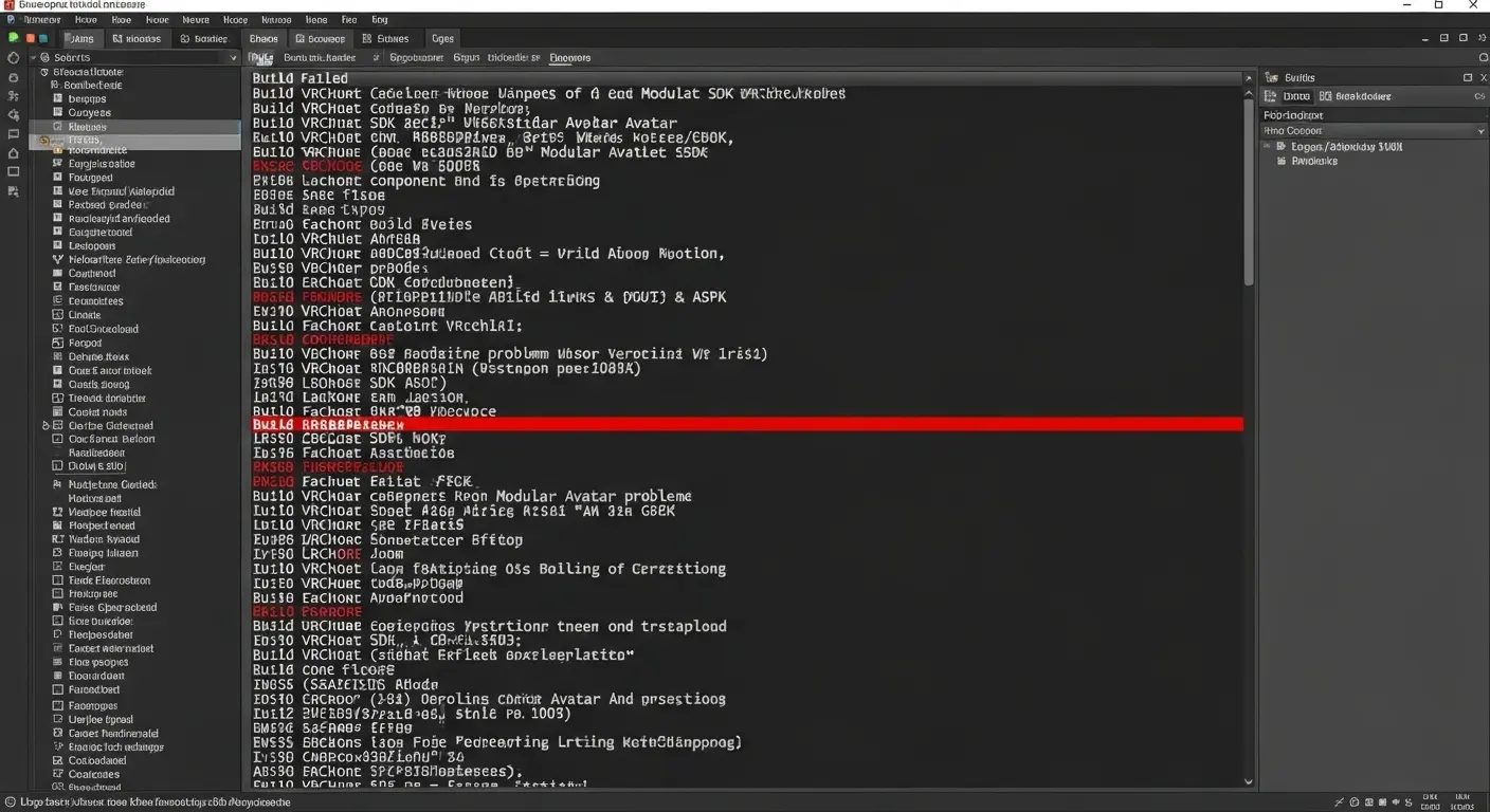 Unityのコンソール画面にアバター関連のエラーメッセージが表示されている様子。