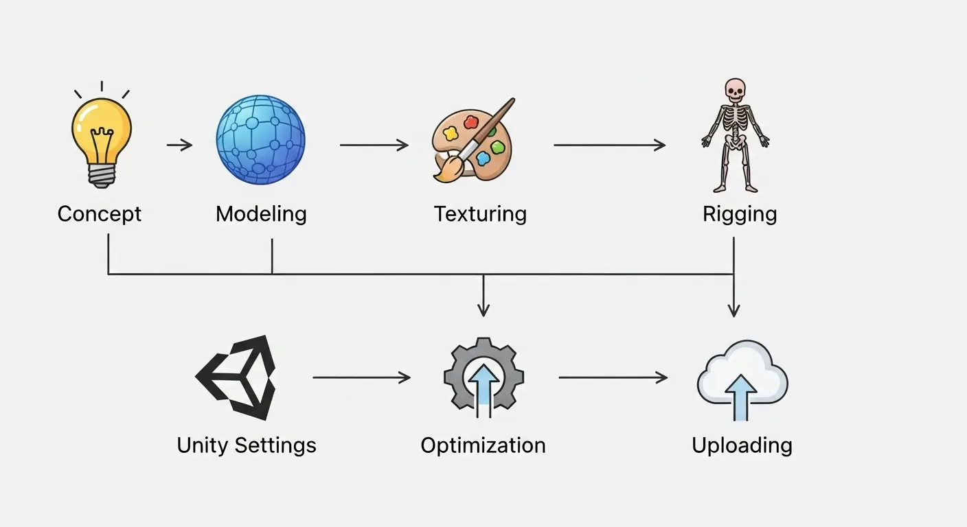VRChatアバター制作の全体ワークフローの詳細なステップ