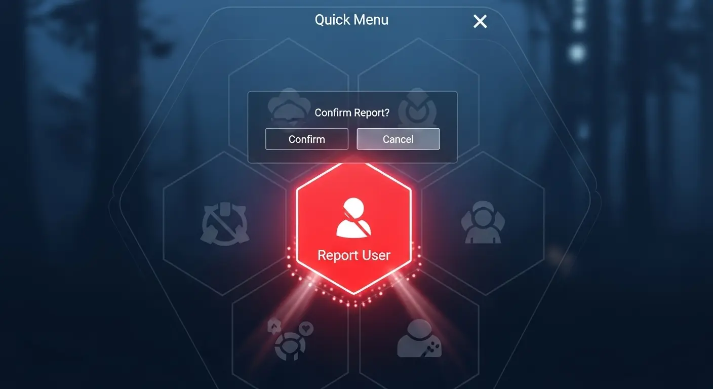 VRChatでユーザーを通報するメニューのスクリーンショット。