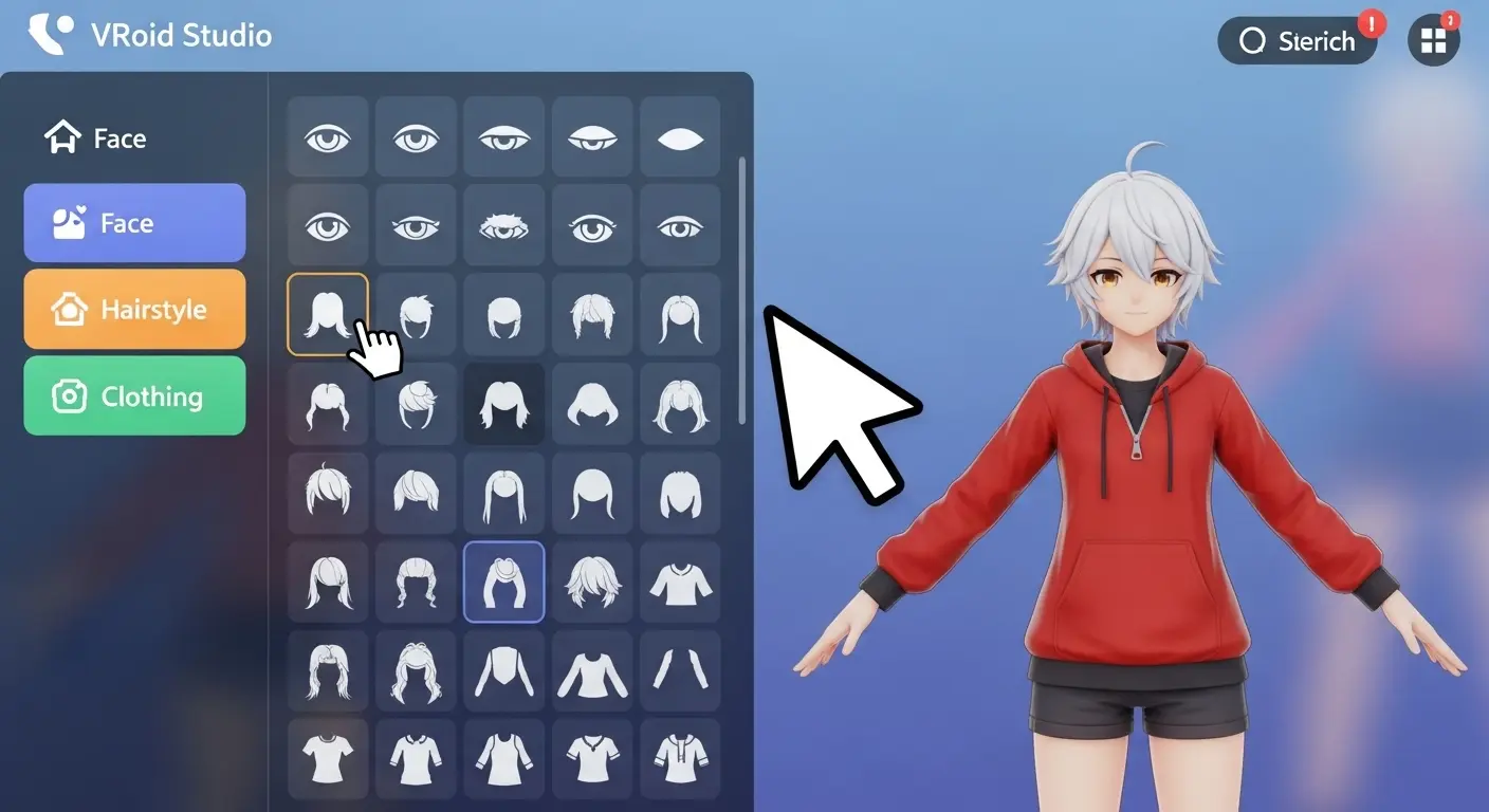 無料アバター作成ソフトVroid Studioのキャラクターデザイン画面