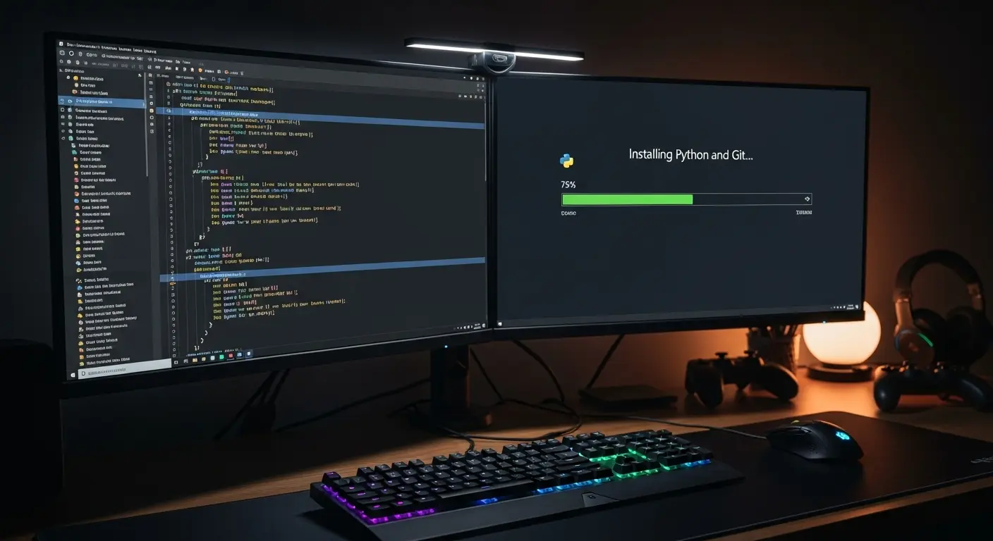 Windows PCにStable Diffusion Web UIをインストールするためにPythonとGitを準備している画面。