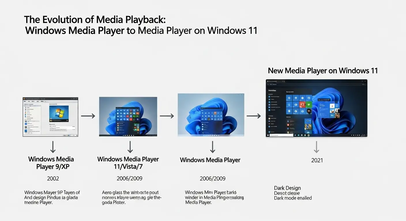 Windows Media Playerのバージョン(XP、11、12、新アプリ)の進化と移行のタイムライン