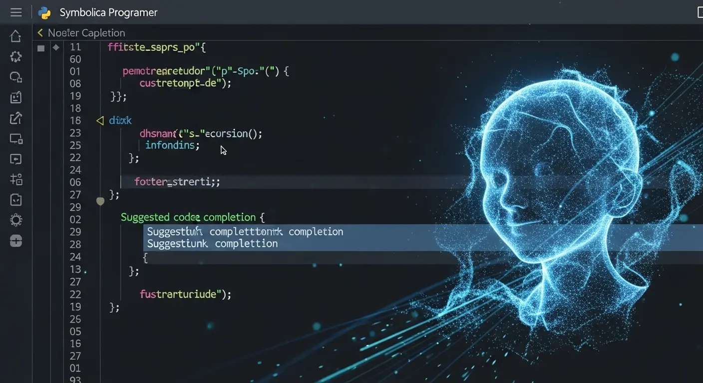 GitHub CopilotがAIペアプログラマーとしてコードを提案している概念図。