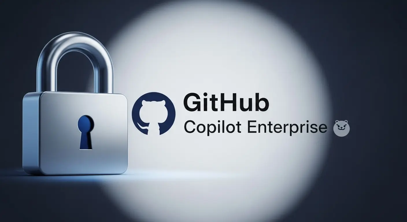 GitHub Copilot Enterpriseのロゴの横にある大きな鍵のアイコン。