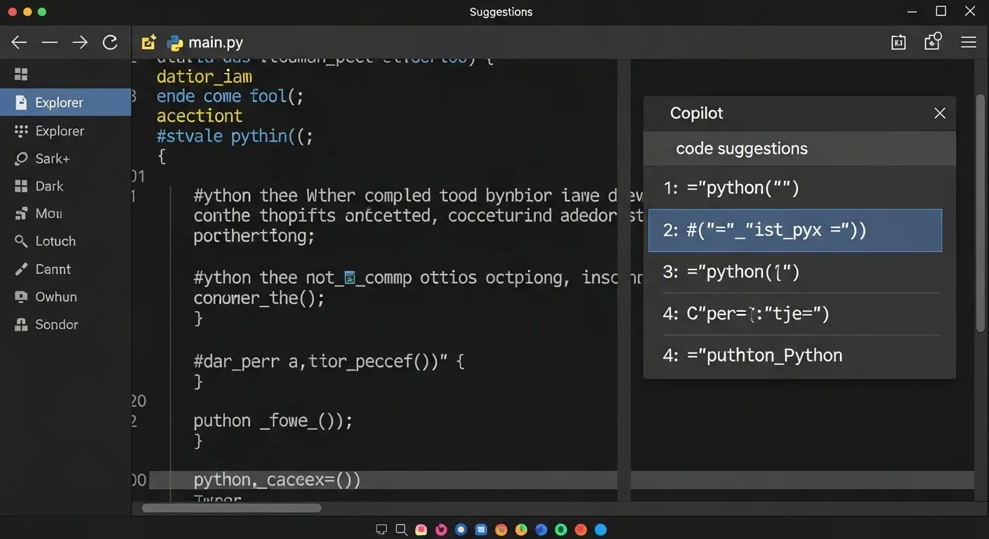 Copilotがコードのコメントに基づいて複数のコード候補（選択肢）を提示しているVisual Studio Codeの画面。
